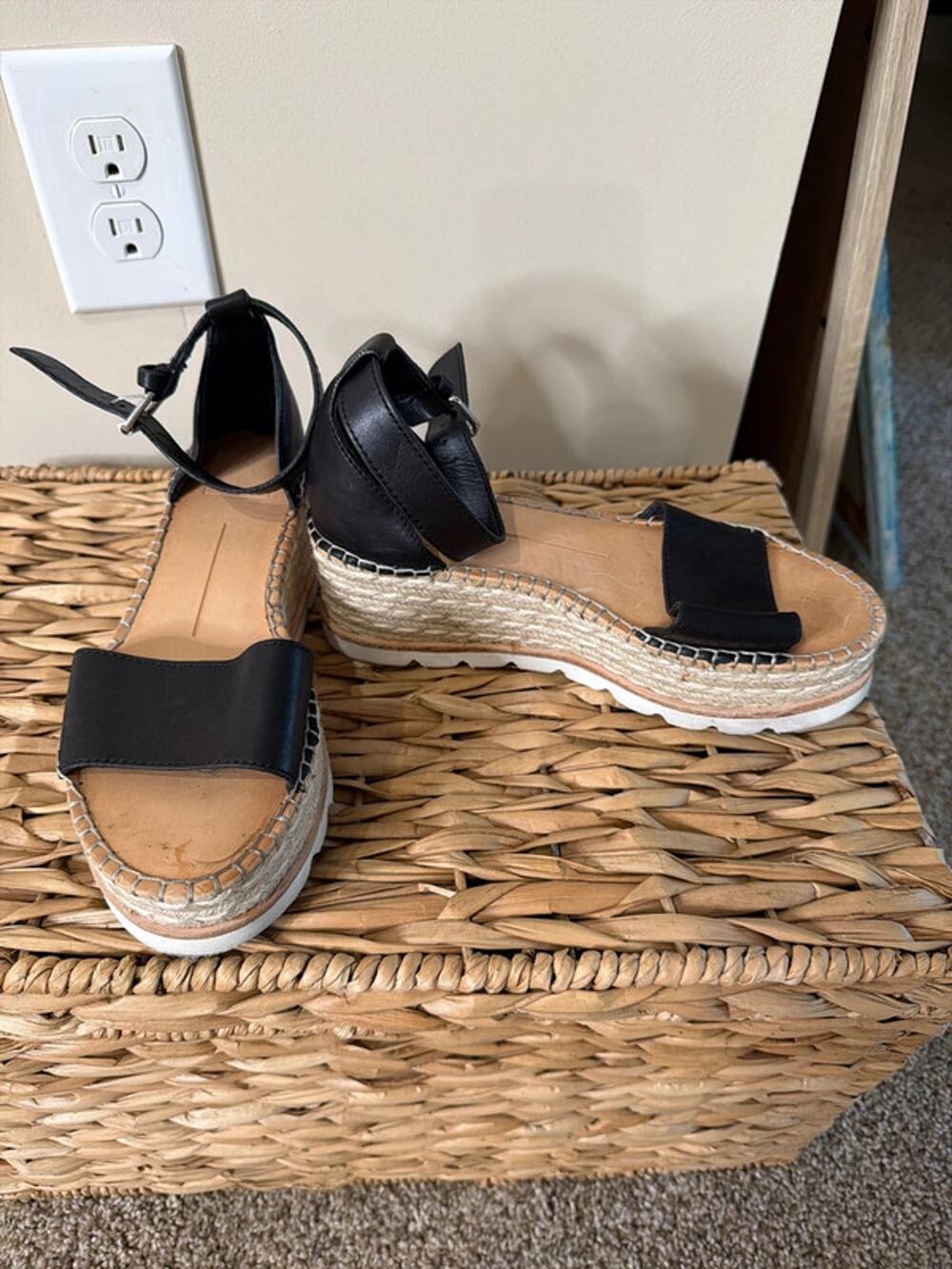 Dolce Vida black leather espadrille platform 7  494